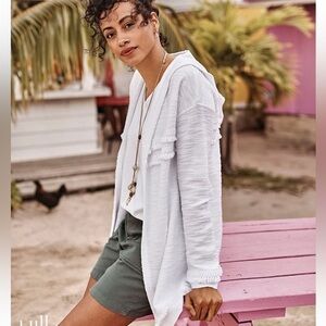 J. Jill 100% Cotton Open Front Long Line Fringed Hoodie Size Small NWT